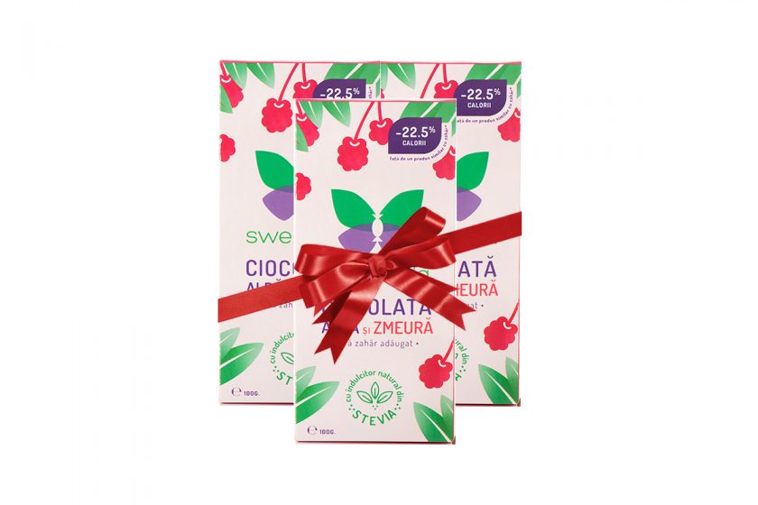 Ciocolata alba cu bucati de zmeura Promo 2+1