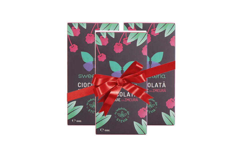Ciocolata amaruie cu zmeura, cu indulcitor natural 2+1 Cadou